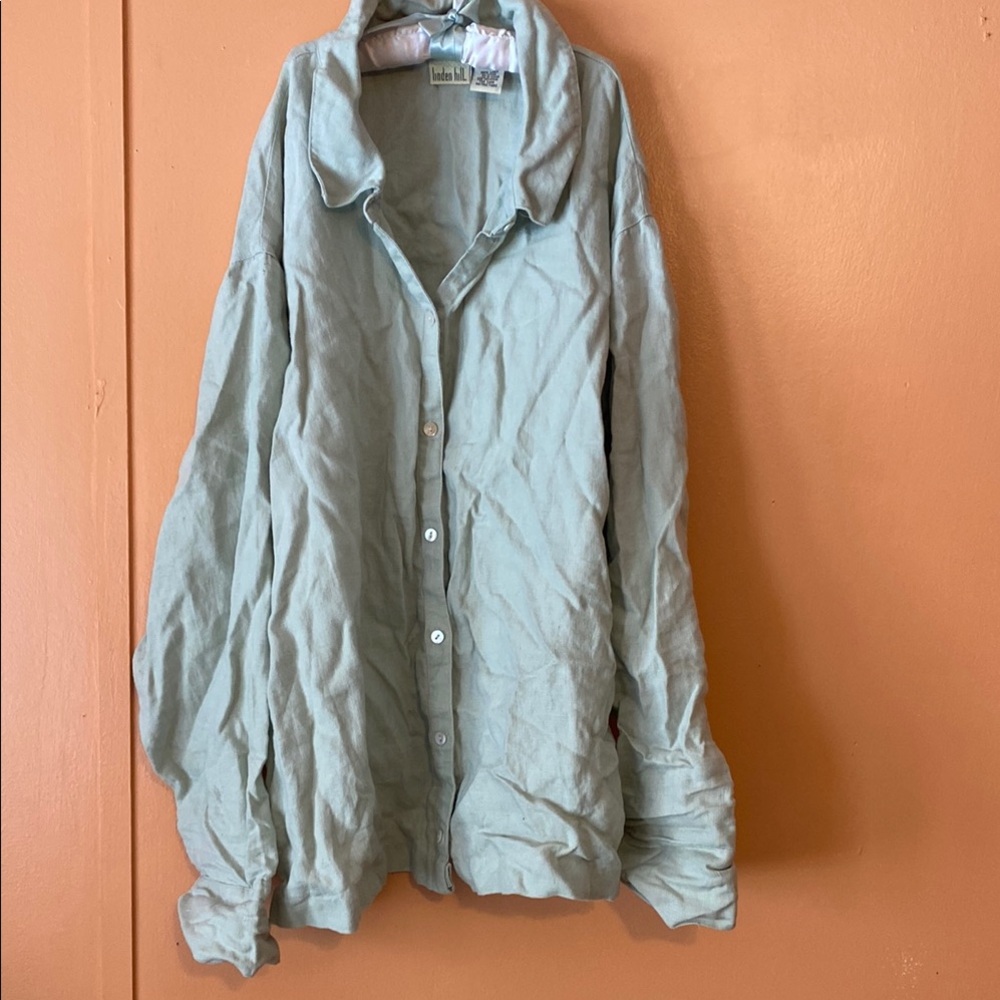 Linen Button-Up Shirt Light Green